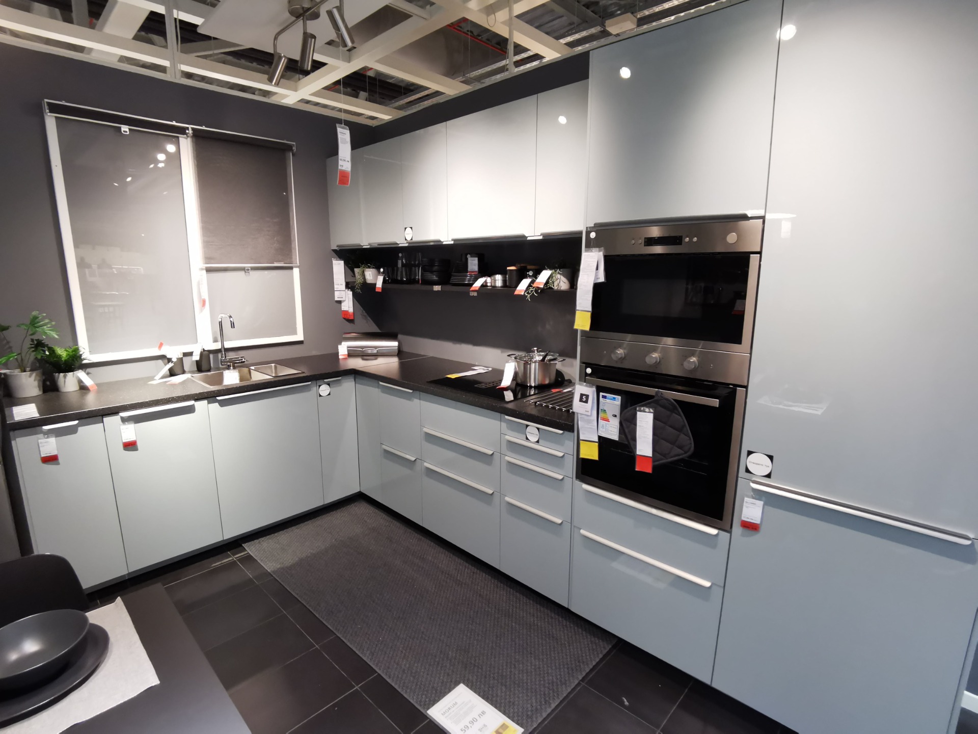 The KALLARP High-Gloss Light Grey-Blue Kitchen: A Contemporary and Chic Design from IKEA